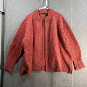 Fisherman Out of Ireland Merino Wool & Cashmere Blend Cardigan Coral/Grey, Large